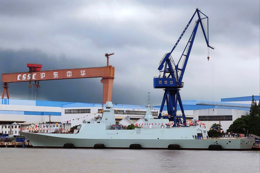 The Type 054B guided-missile frigate was photographed at the Hudong-Zhonghua Shipbuilding docks last week, apparently ready to be launched. Photo: Weibo