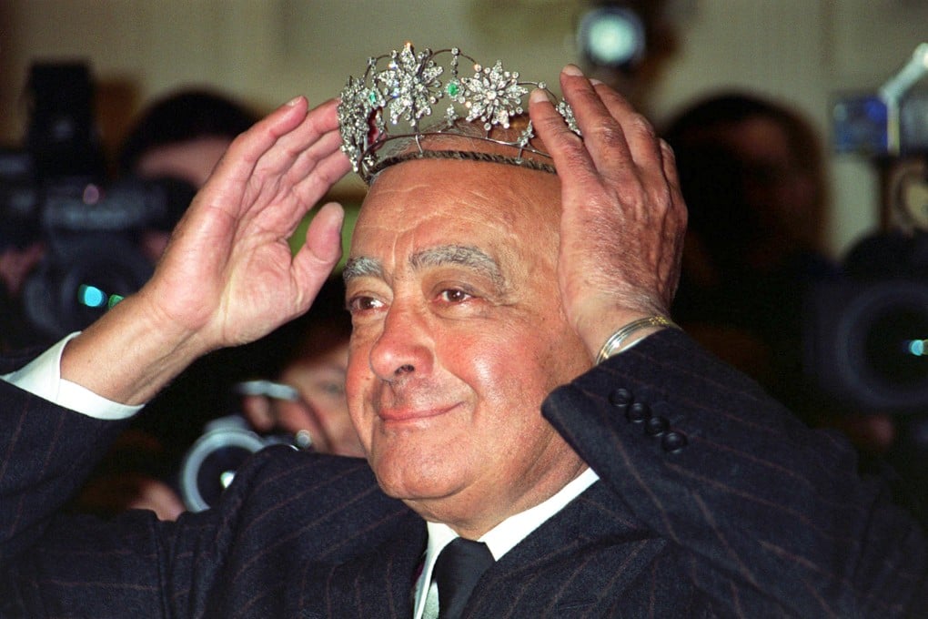 Mohamed Al Fayed donning a Victorian emerald and diamond tiara in Harrods, the iconic British department store he once owned. Photo: dpa