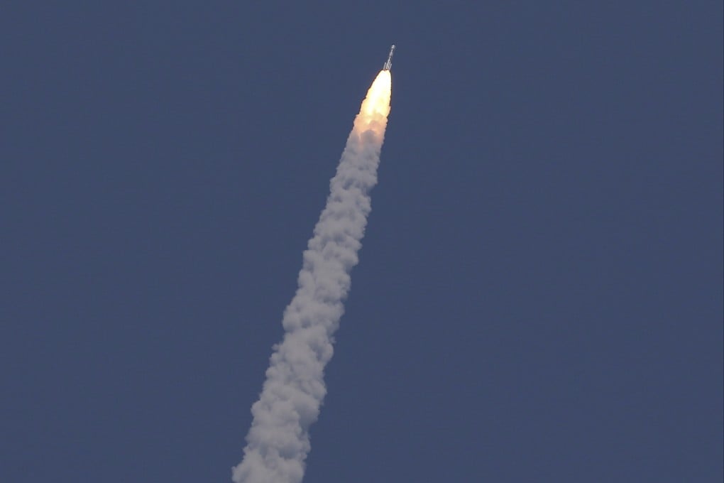 India’s Aditya-L1 spacecraft travels after it was launched from the Satish Dhawan Space Centre in Sriharikota, India, on Saturday. Photo: AP