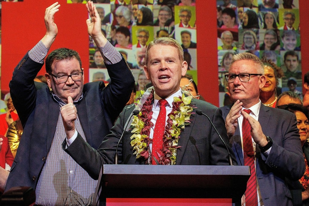 Chris Hipkins (centre), New Zealand’s current prime minister and Labour Party leader, speaks at the party’s election-campaign launch event in Auckland on Saturday. Photo: Reuters
