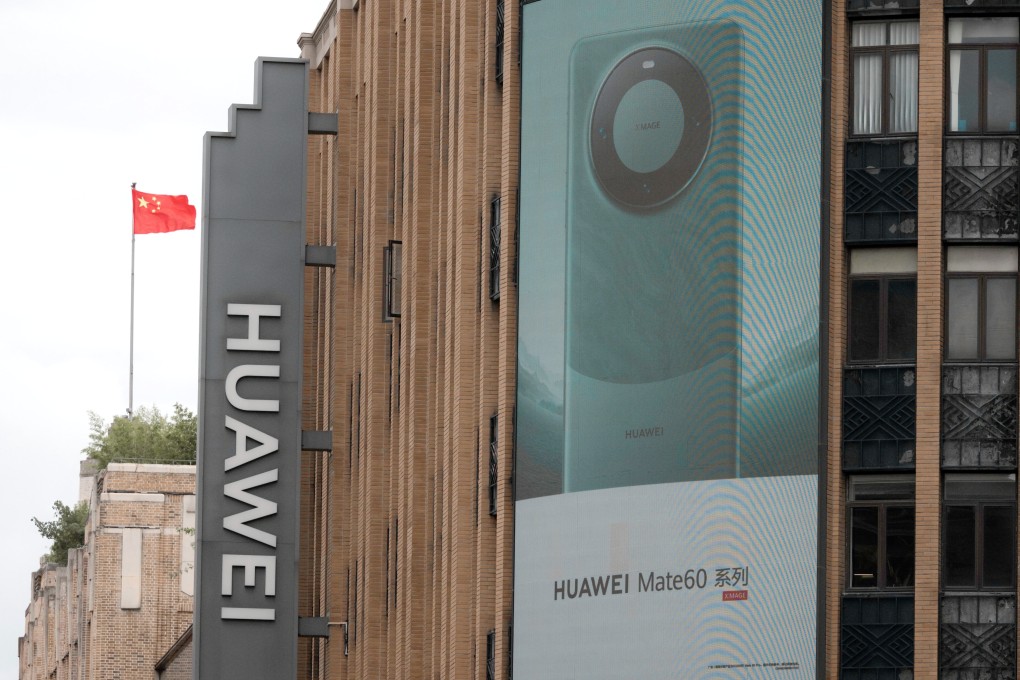 A large screen advertises the new Mate 60 series smartphone at a Huawei store in Shanghai. Photo: EPA-EFE