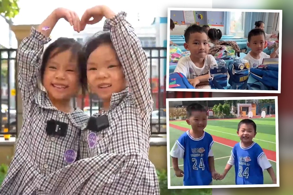 The school placed all the twins in the same class to help their teachers get to know them and learn the best approaches to teaching them. Photo: SCMP composite/Weibo