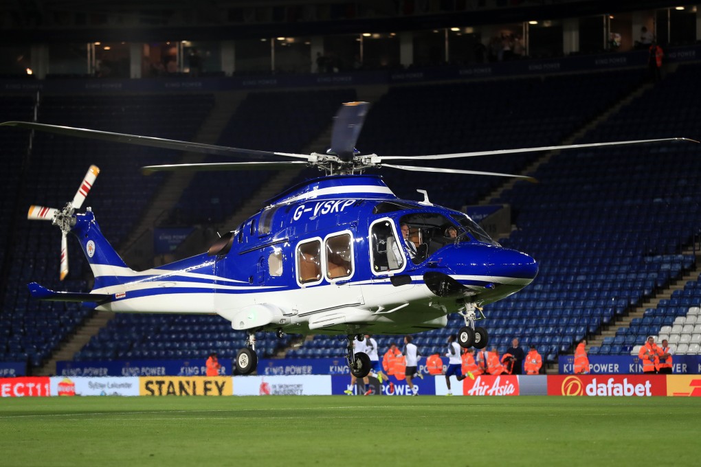 A helicopter belonging to Leicester City owner Vichai Srivaddhanaprabha takes off from the King Power Stadium in 2017. Photo: DPA