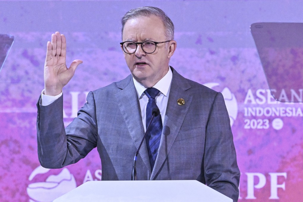 Australia’s Prime Minister Anthony Albanese speaks during the Asean-Indo Pacific Forum in Jakarta on Wednesday. Photo: EPA-EFE