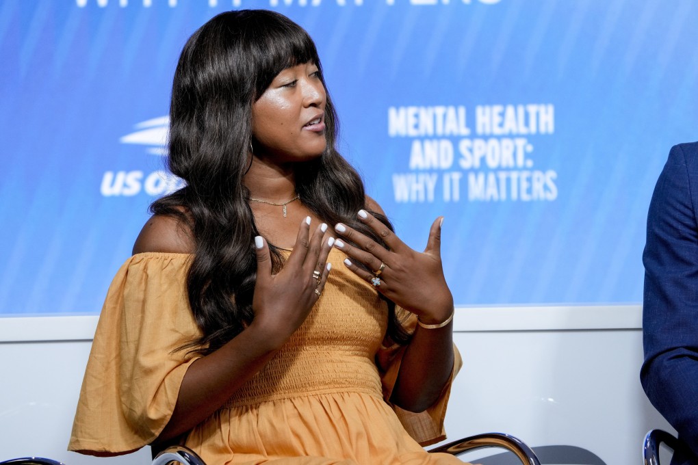 Naomi Osaka speaks during a forum on mental health during the US Open tennis championships in New York. Photo: AP