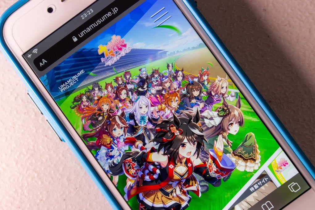The opening screen of the Uma Musume Pretty Derby app displayed on an iPhone on March 23, 2022. Photo: Shutterstock