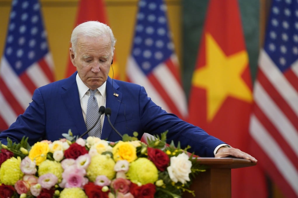 US President Joe Biden delivers remarks in Hanoi, Vietnam, on Sunday. Photo: AP