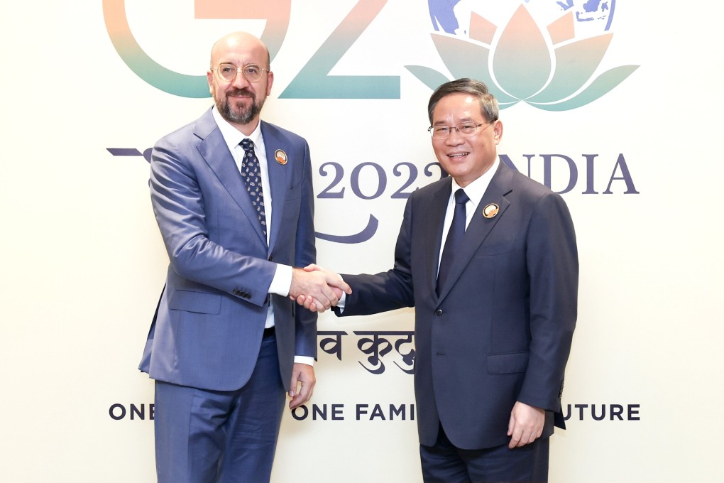 European Council President Charles Michel meets Chinese Premier Li Qiang on the sidelines of the G20 summit in New Delhi, India, on Sunday. Photo: Xinhua