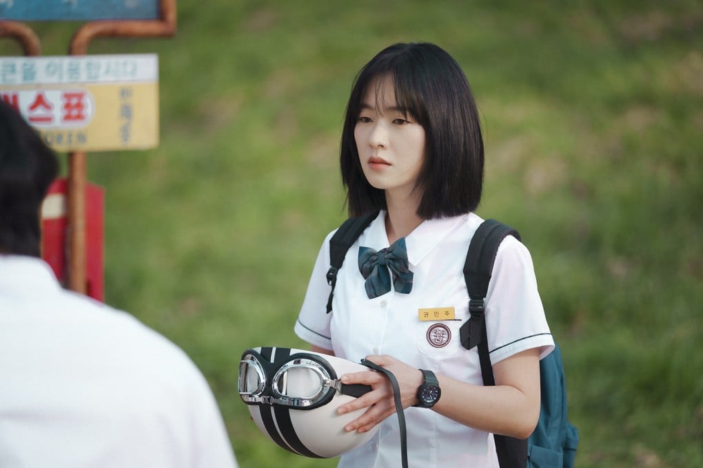 Jeon Yeo-been as schoolgirl Min-ju, one of two characters she plays, in a still from “A Time Called You”. The time-travel K-drama romance on Netflix is a head-spinner, with so much going on it gets very silly. Photo: Netflix
