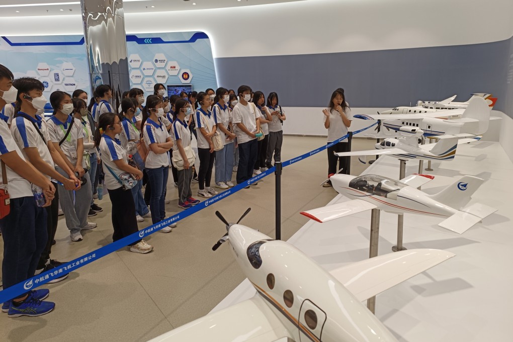 Senior pupils from Shun Tak Fraternal Association Tam Pak Yu College visit the Aifeike Aviation Popularisation of Science Education Base. Photo: Handout