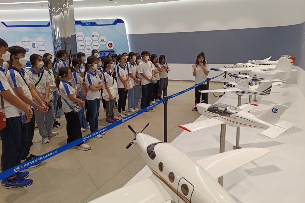 Senior pupils from Shun Tak Fraternal Association Tam Pak Yu College visit the Aifeike Aviation Popularisation of Science Education Base. Photo: Handout
