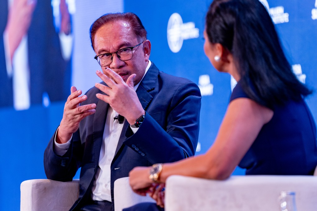 Malaysian Prime Minister Anwar Ibrahim speaks during a session at the Milken Institute’s 10th Asia Summit in Singapore on Wednesday. Photo: Prime Minister’s Office of Malaysia