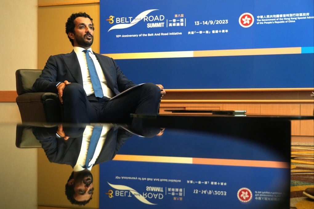 Abdulla Bin Touq Al Marri, the UAE’s economy minister, talks about his hopes from trade links between the Gulf state and Hong Kong at the Belt and Road Summit in the city.
Photo: Sam Tsang