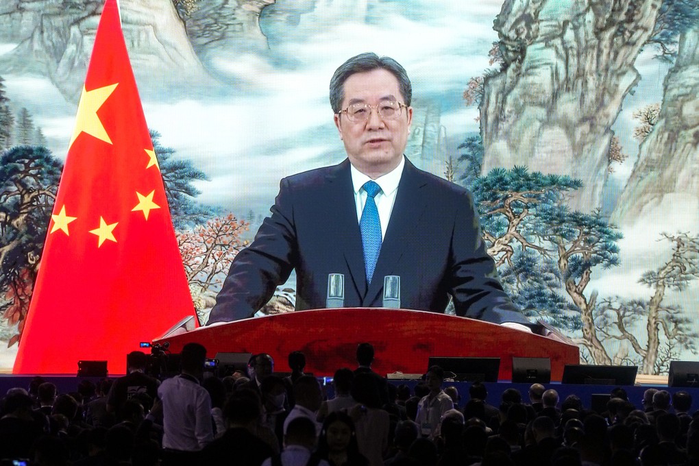 Chinese Vice-Premier Ding Xuexiang addresses the two-day Belt and Road Summit in Wan Chai in a pre-recorded message. Photo: Sam Tsang