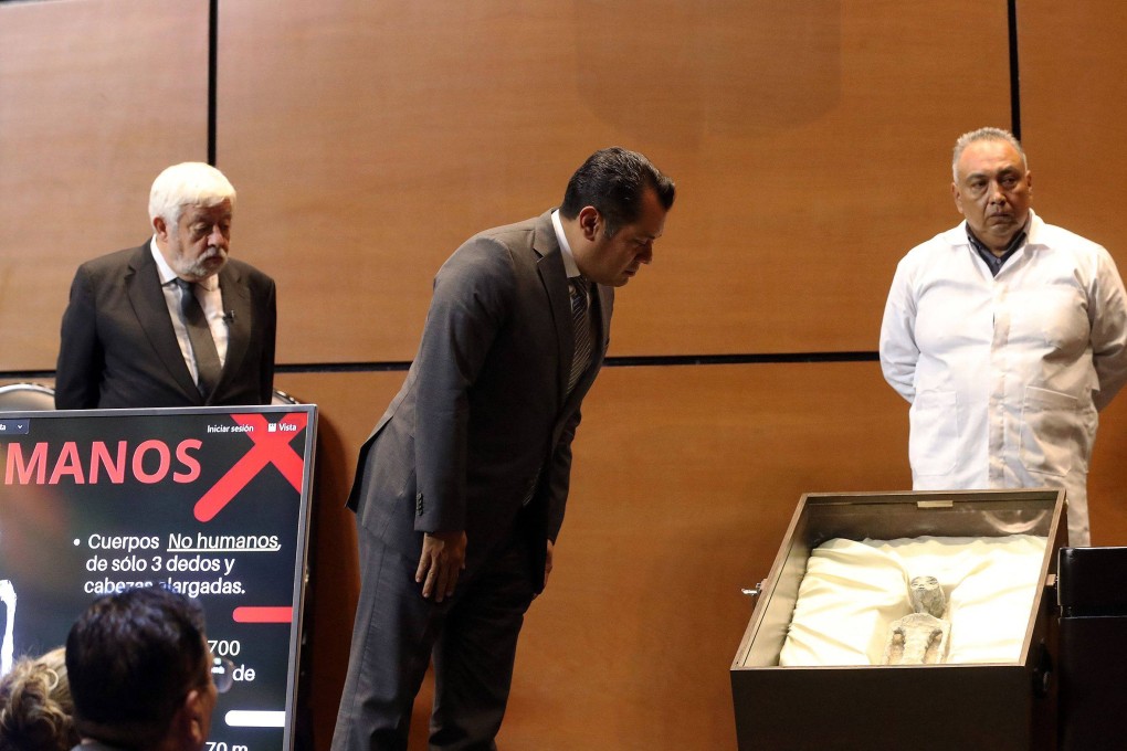 The “alien bodies” on display in the Mexican congress. Photo: AFP