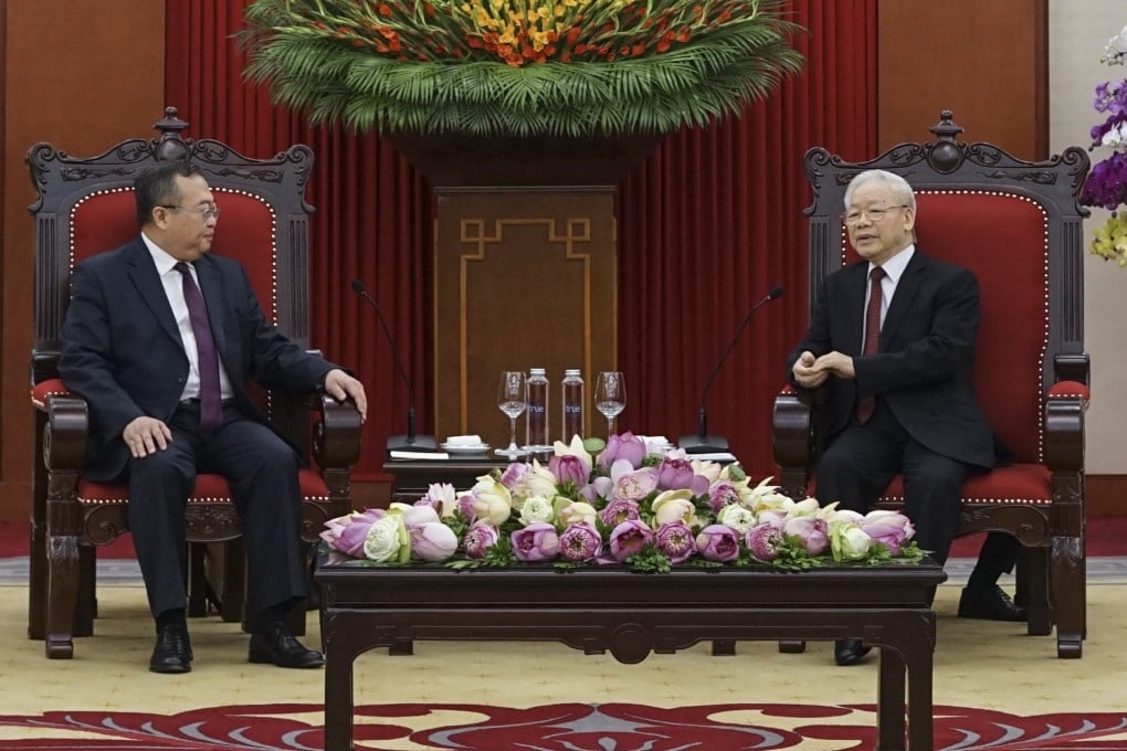 Chinese Communist Party International Department head Liu Jianchao with Vietnam’s Communist Party General Secretary Nguyen Phu Trong in Hanoi, Vietnam on September 5. Photo: Xinhua
