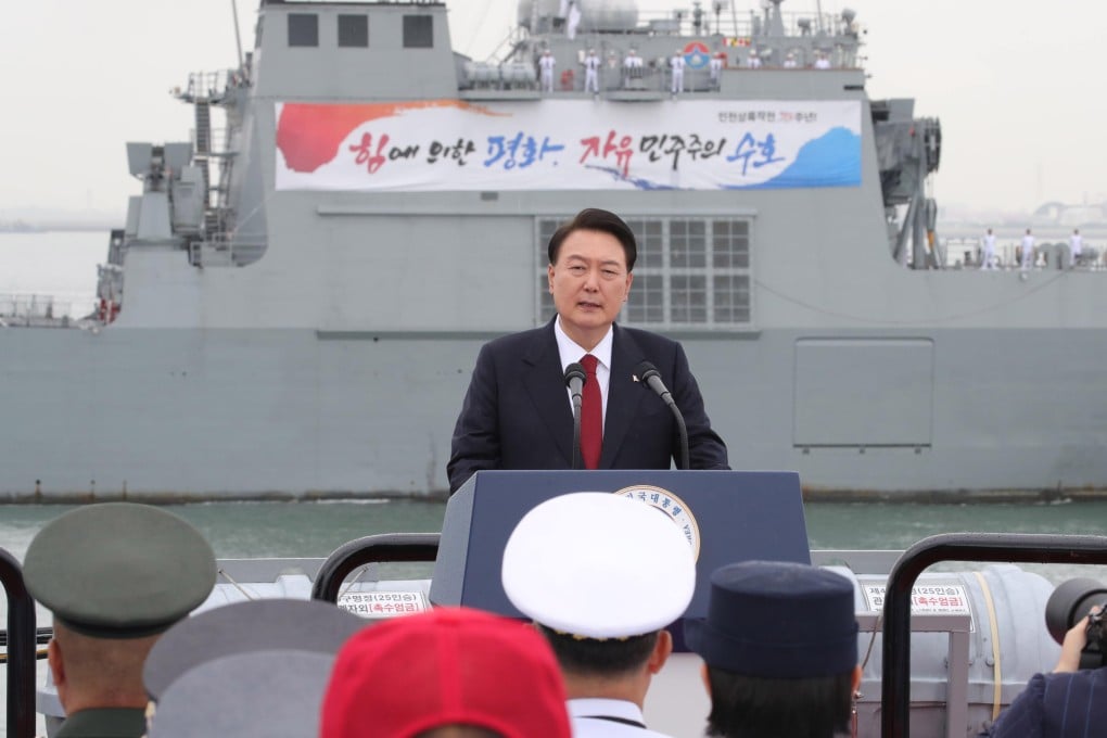 South Korean President Yoon Suk-yeol at a ceremony on September 15 to mark the 73rd anniversary of a historic amphibious landing operation in the Korean War. Photo: EPA-EFE/YONHAP