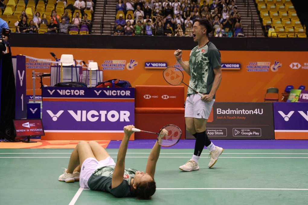 Hong Kong’s Tse Ying-suet (left) and Tang Chun-man celebrate their victory at Hong Kong Coliseum. Photo: Yik Yeung-man