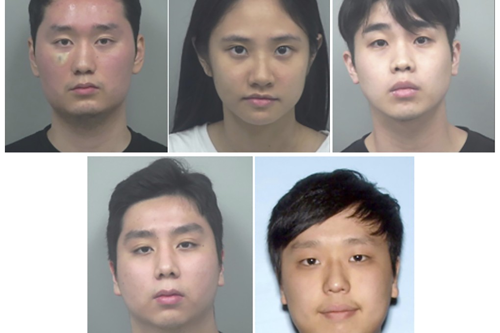(Clockwise from top left) Joonho Lee, Hyunji Lee, Gawom Lee, Eric Hyun and Juoonhyum Lee were arrested along with a 15-year-old. Photos: Gwinnett County Police via AP
