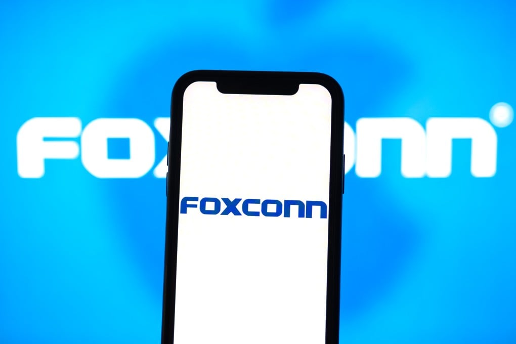 The Foxconn logo on a smartphone screen. Photo: Shutterstock