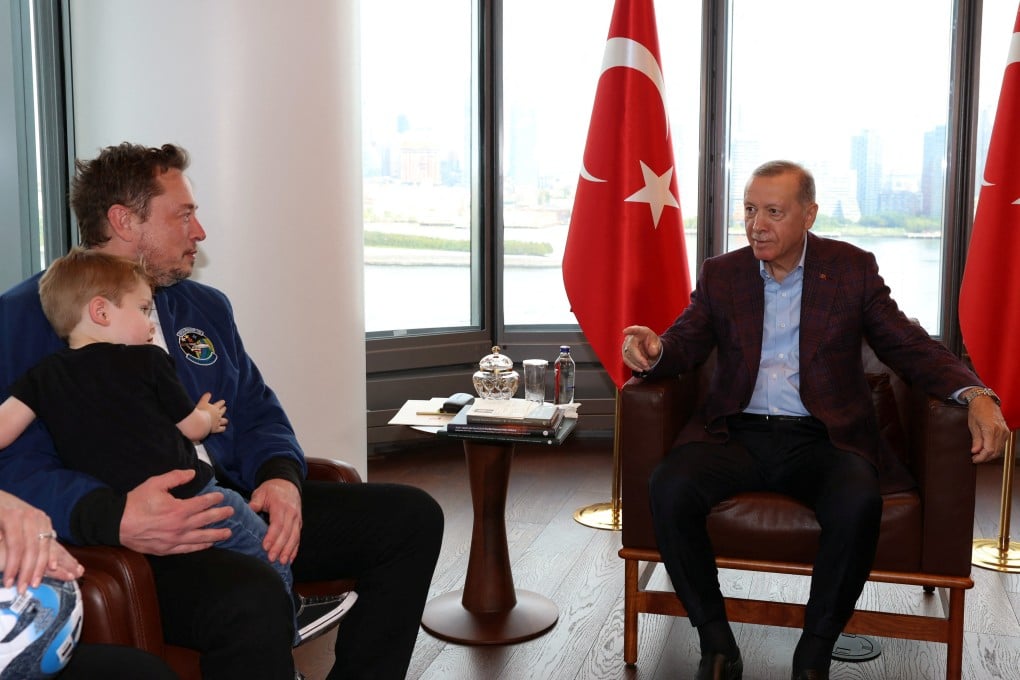 Turkey’s President Tayyip Erdogan meets with Tesla CEO Elon Musk in New York. Photo: Reuters