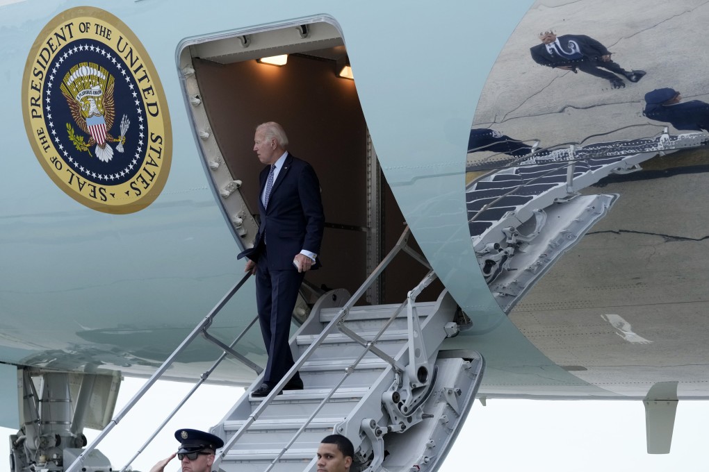 US President Joe Biden disembarks from Air Force One in New York on Sunday ahead of the United Nations General Assembly. Photo: AP