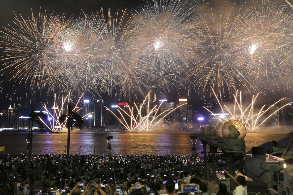 The National Day fireworks display from Victoria Harbour in Hong Kong. Photo: Dickson Lee