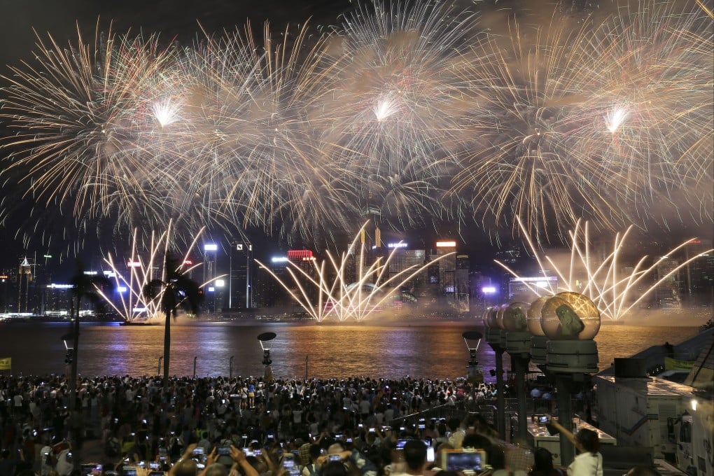 The National Day fireworks display from Victoria Harbour in Hong Kong. Photo: Dickson Lee