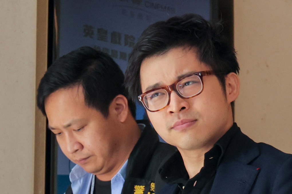 Police Officers escort Joseph Lam Chok at Entertainment Building in Central, September 18, 2023. Photo: Jelly Tse