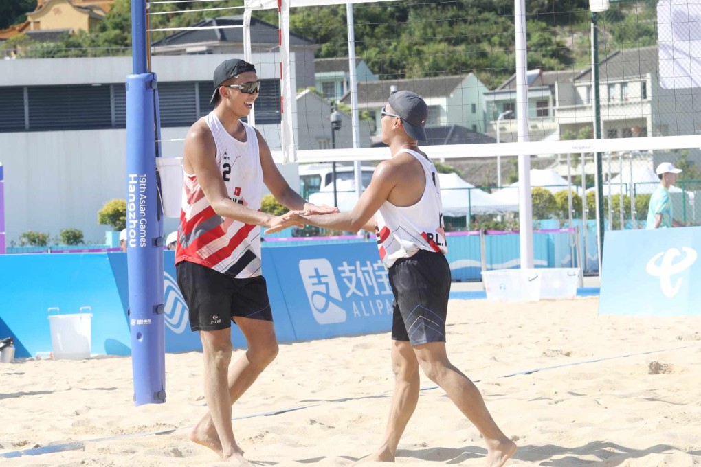Hong Kong beach volleyball pair Lam Ki-fung and Wong Pui-lam in action at the 2023 Asian Games. Photo: SF&OC