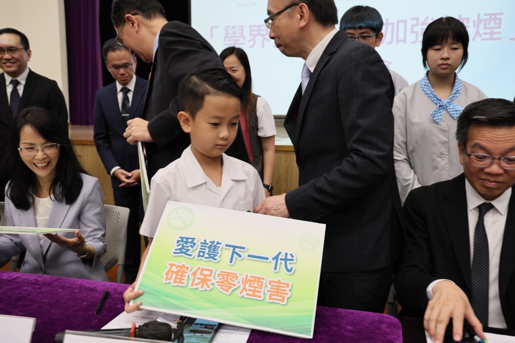 Tong Shun-Yiu, 9, attends  press conference of  school sector supporting the government’s move to step up tobacco control. Photo: Dickson Lee