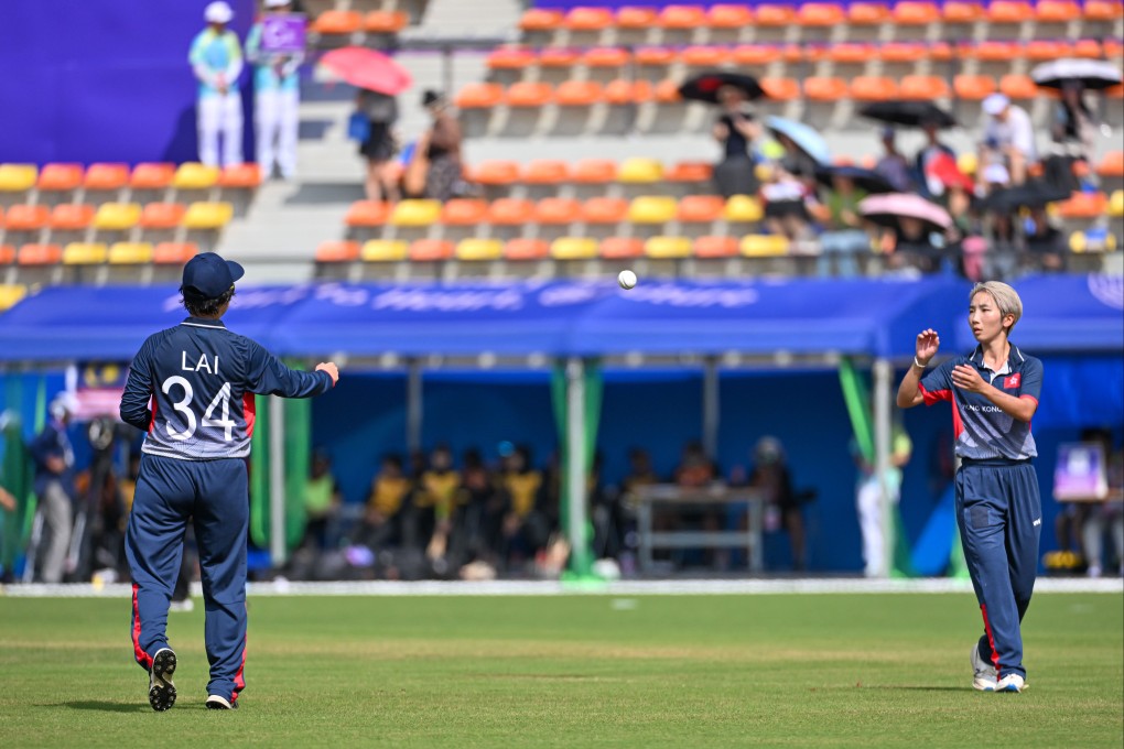 Alison Siu (right) took two wickets against Mongolia in Hong Kong’s second match at the Asian Games. Photo: SF&OC