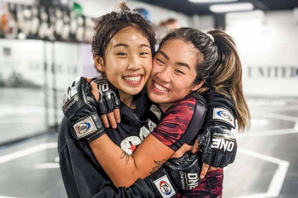 Angela Lee (right) with her sister Victoria Lee during training at their family’s United MMA gym in Hawaii. Photo: Instagram