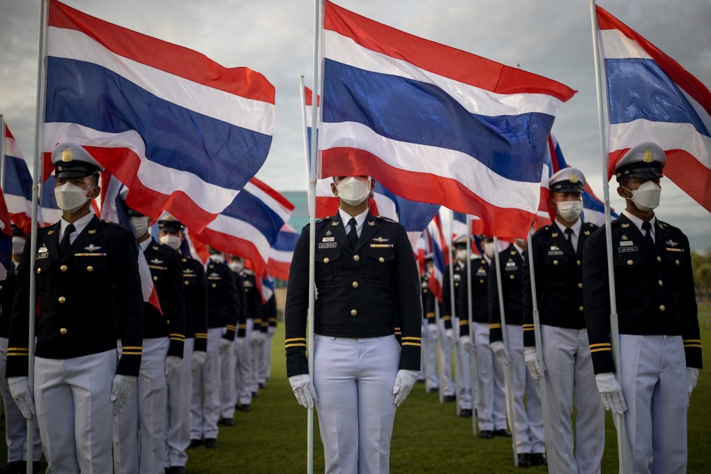 Members of the Thai armed forces stand outside the Grand Palace in Bangkok during celebrations to mark King Maha Vajiralongkorn’s 71st birthday earlier this year. The Pentagon wants to explore cooperation with Thailand in mutual defence education programmes and combined military training exercises, a spokesman said. Photo: AFP