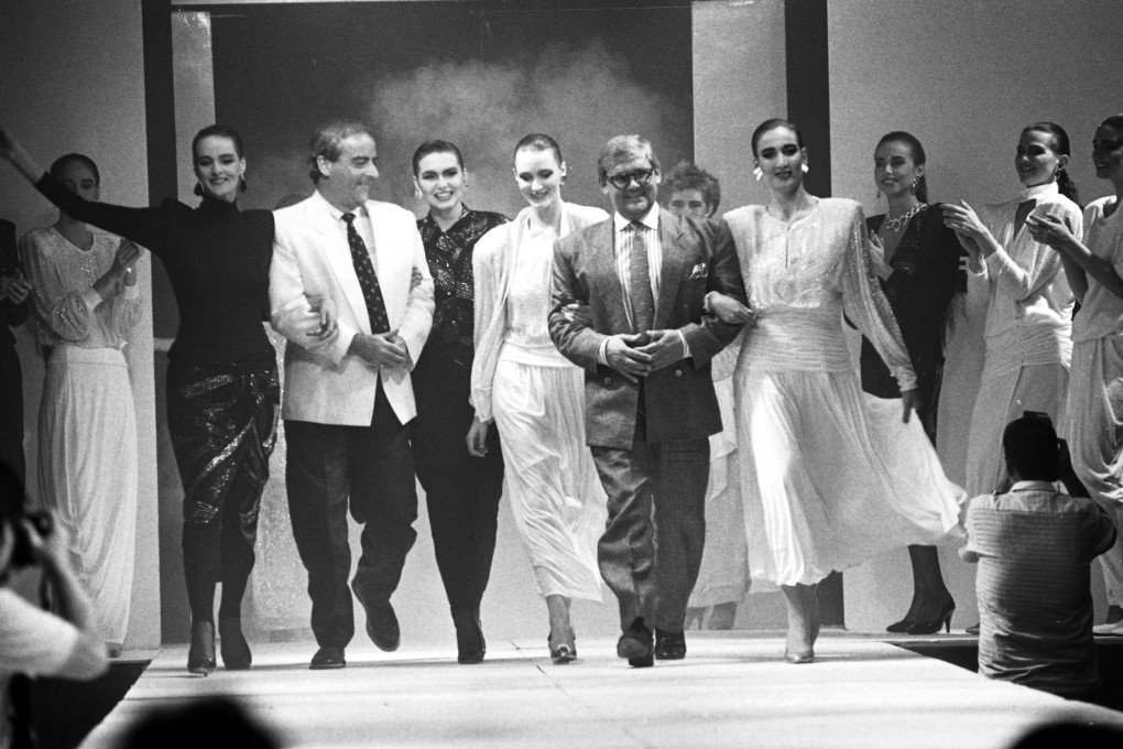 Australian fashion designers George Gross (left) and Harry Watt with some of the models at Made in Australia, a charity fashion event held at Hong Kong’s Regent Hotel in September 1986. Photo: Oliver Tsang