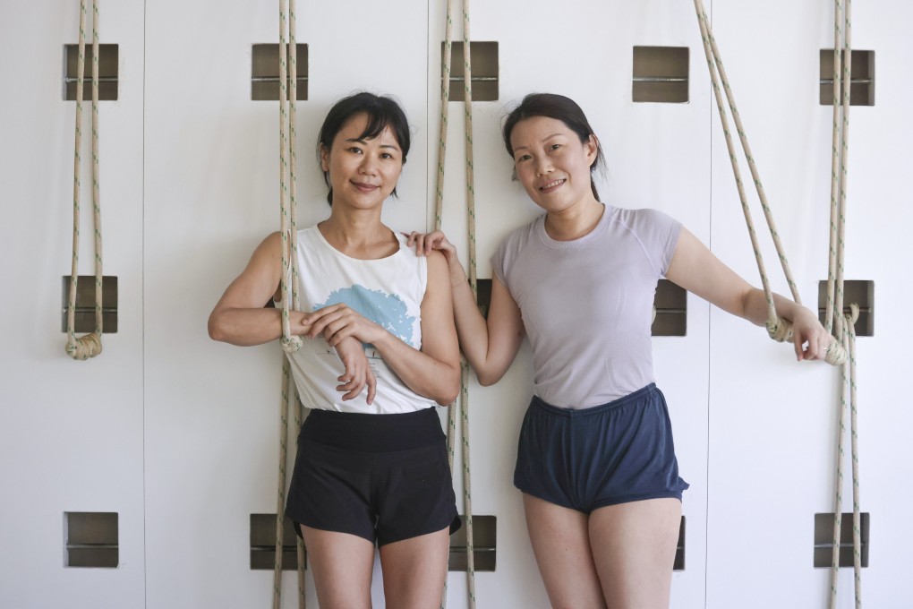 Iyengar yoga, founded by the late B.K.S. Iyengar, is designed for people of all physical abilities and ages. Above in Hong Kong: instructor Icy Lee (left) and Cary Au-Yeung, who practised Iyengar yoga to overcome anxiety and insomnia and now teaches it. Photo: Jonathan Wong