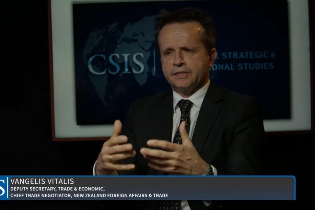 Vangelis Vitalis, New Zealand’s chief trade negotiator, speaks about the Comprehensive and Progressive Agreement for Trans-Pacific Partnership in Washington on Wednesday.