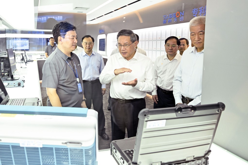 Chinese Premier Li Qiang inspects Tasson, a technology company, during an inspection tour in Beijing on Thursday. It was Li’s second tech-focused trip after a three-day visit in August to southern Guangdong province. Photo: Xinhua