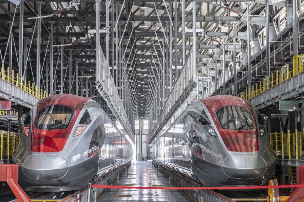 Trains for the Jakarta-Bandung High-Speed Railway are seen at a depot in West Java on Tuesday. The 142km-long belt and road project is set to open soon. Photo: Bloomberg