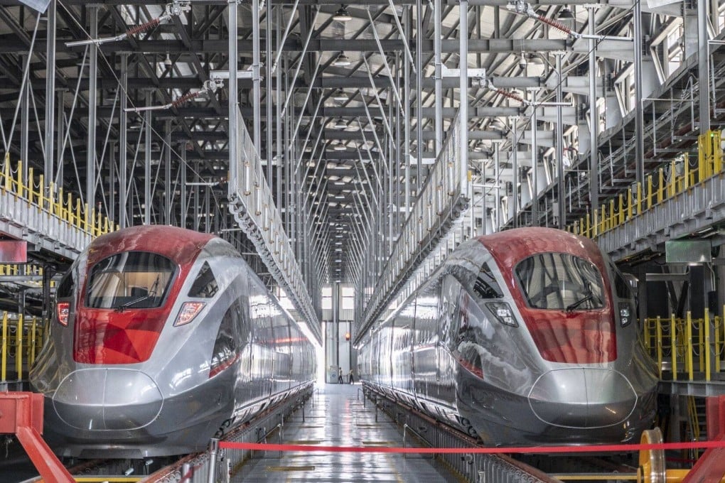 Trains for the Jakarta-Bandung High-Speed Railway are seen at a depot in West Java on Tuesday. The 142km-long belt and road project is set to open soon. Photo: Bloomberg