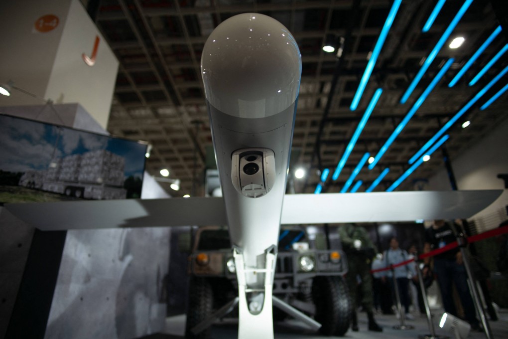 A Taiwanese-made Type 2 drone is displayed during the 2023 Taipei Aerospace and Defence Technology Exhibition in Taipei on September 13. Photo: AFP