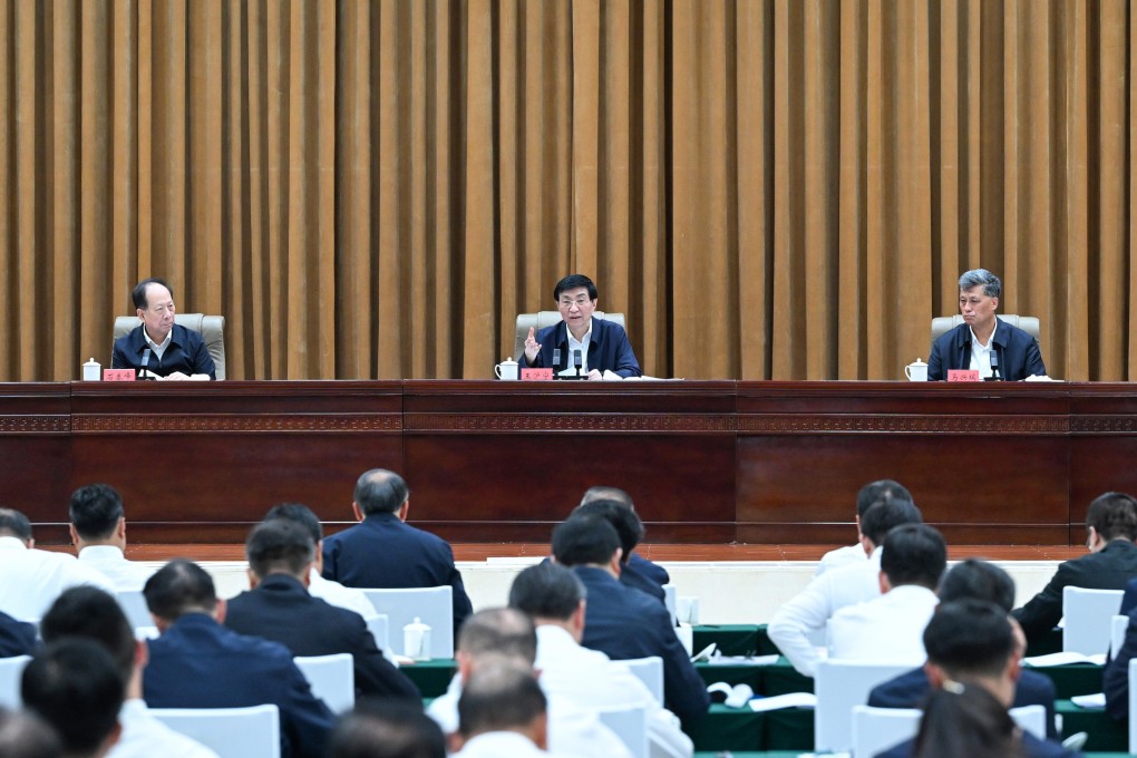 Wang Huning (centre), head of China’s top advisory body, says there should be more communication between different ethnic groups in Xinjiang Uygur autonomous region. Photo: Xinhua