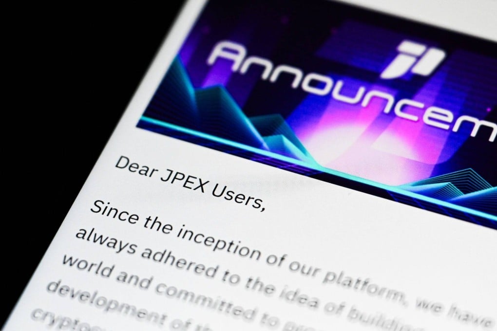A message to users on the website of cryptocurrency platform JPEX arranged in Hong Kong, September 19, 2023. Photo: Bloomberg