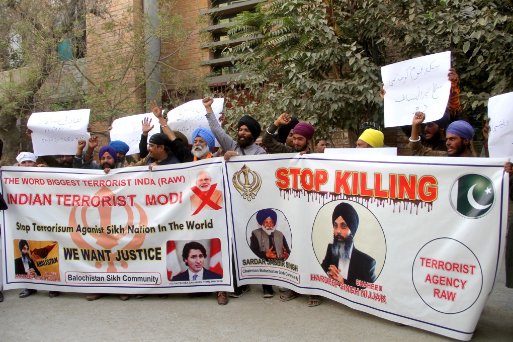 Pakistani Sikhs protesting in Quetta on Saturday against India over the murder of Hardeep Singh Nijjar in Canada. Photo: EPA-EFE