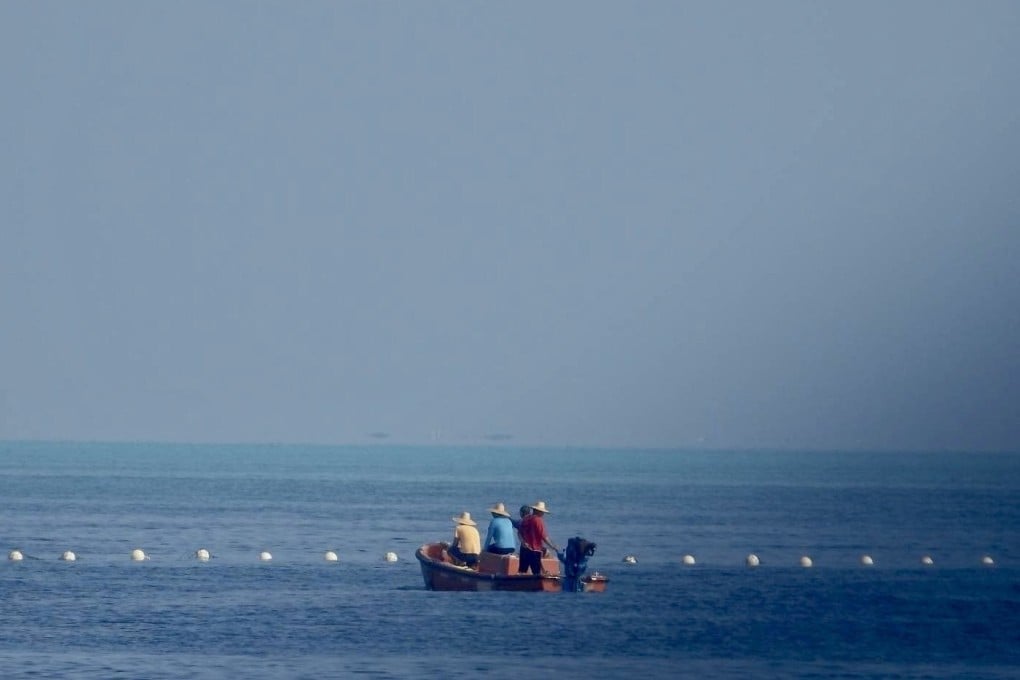 The floating barrier was installed by China’s coastguard at the entrance to the lagoon at Scarborough Shoal. Photo: EPA-EFE/Handout