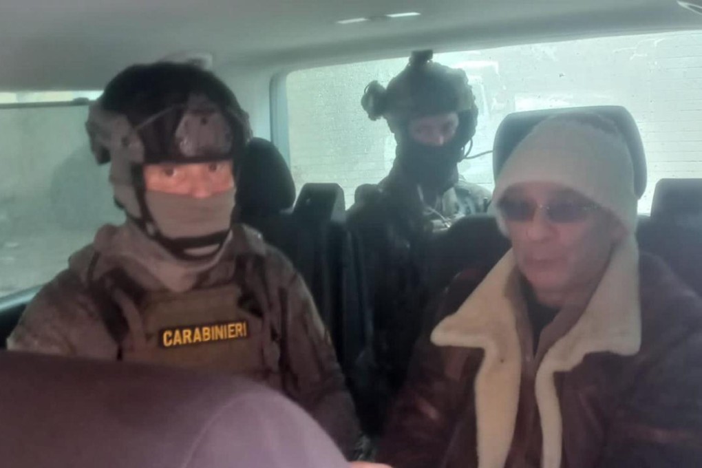 Mafia boss Matteo Messina Denaro, Italy’s most wanted man, being arrested in Palermo, Sicily, in January. Photo: EPA-EFE