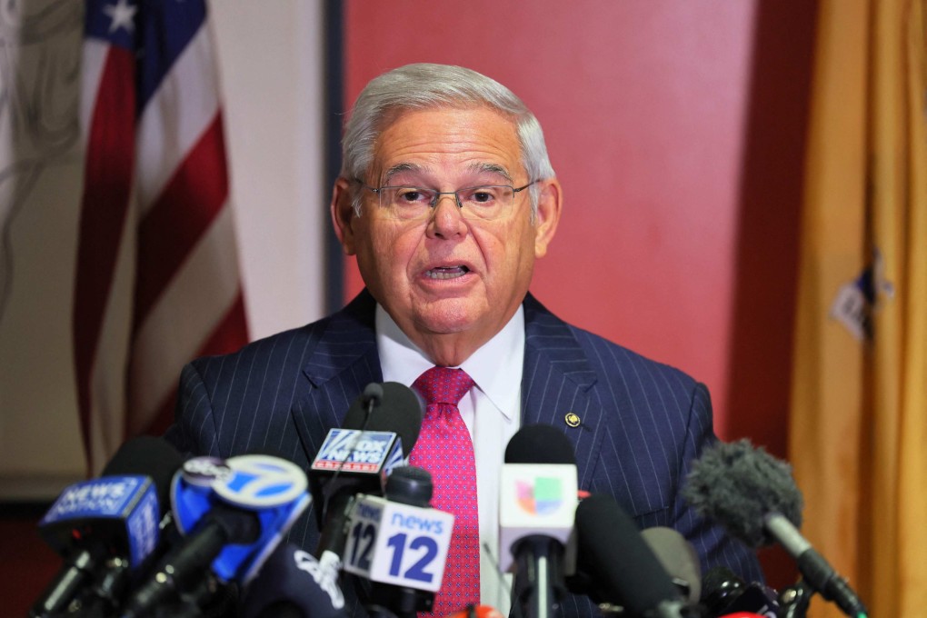 US Senator Bob Menendez at a press conference in Union City, New Jersey on Monday. Photo: Getty Images via AFP