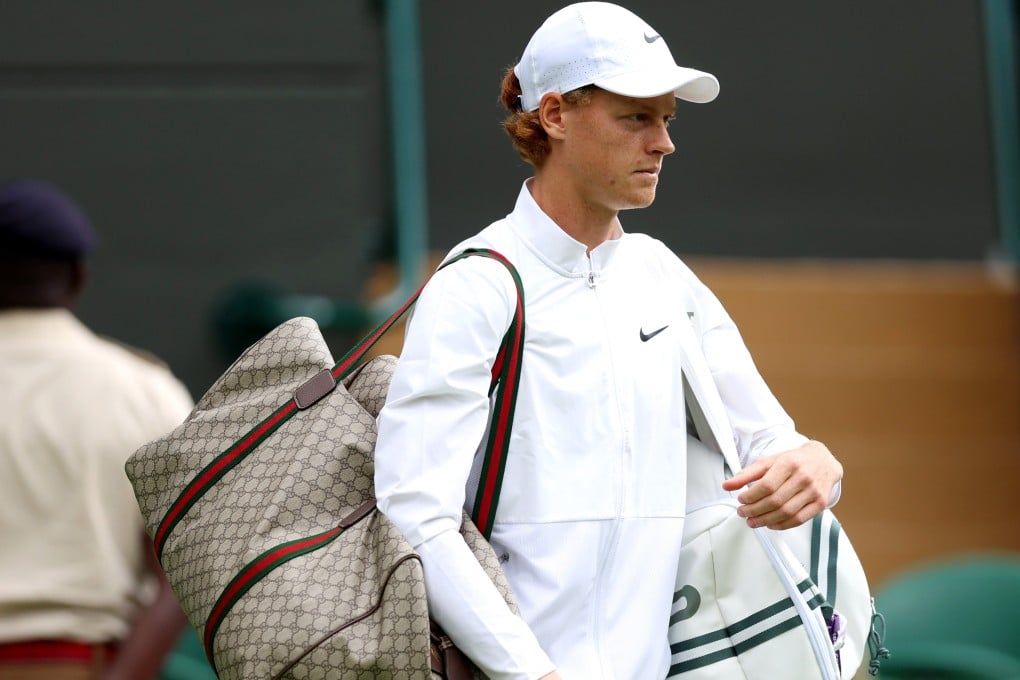 Italian tennis player Jannik Sinner takes to the court at Wimbledon with a Gucci monogram duffle bag on July 5, 2023, highlighting the growing relationship between luxury fashion brands and sports. Photo: Getty Images
