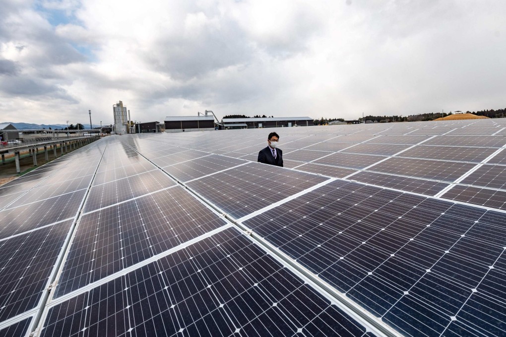 Solar power generation facilities are seen at the Fukushima hydrogen energy research field in the town of Namie. Photo: AFP