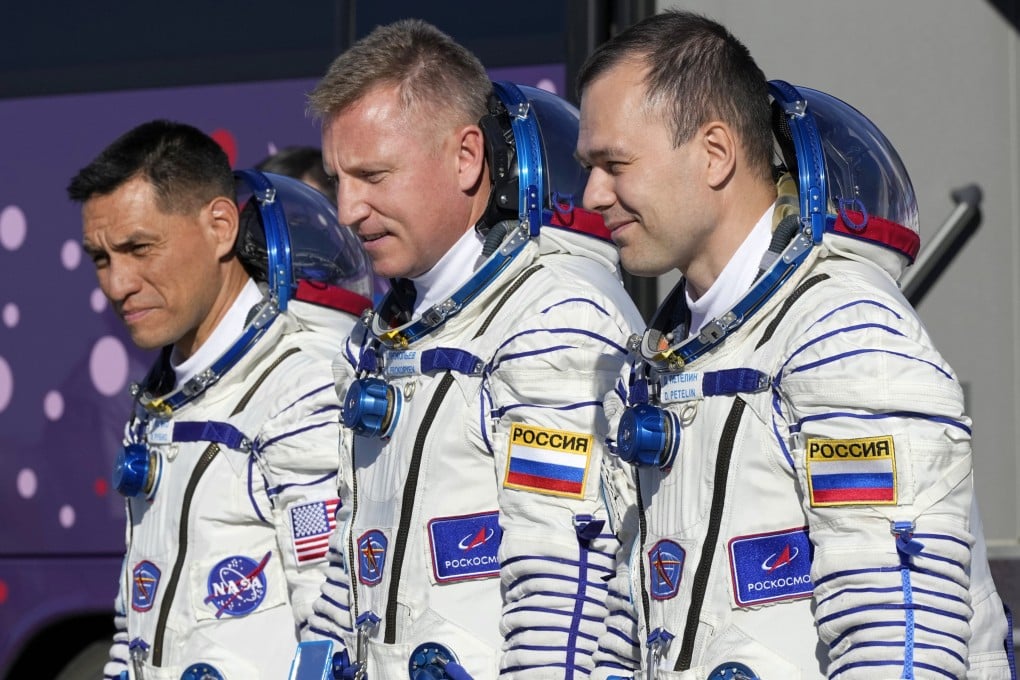 From left, NASA astronaut Frank Rubio, Roscosmos cosmonauts Sergey Prokopyev and Dmitri Petelin returned to Earth on Wednesday after being stuck in space for just over a year after their original capsule was hit by space junk. Photo: AP/Pool